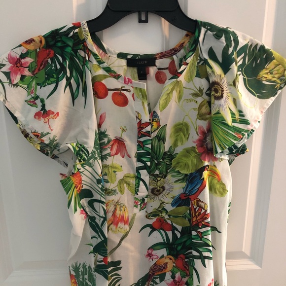 J. Crew Tops - J CREW floral blouse with FUN capped sleeves!